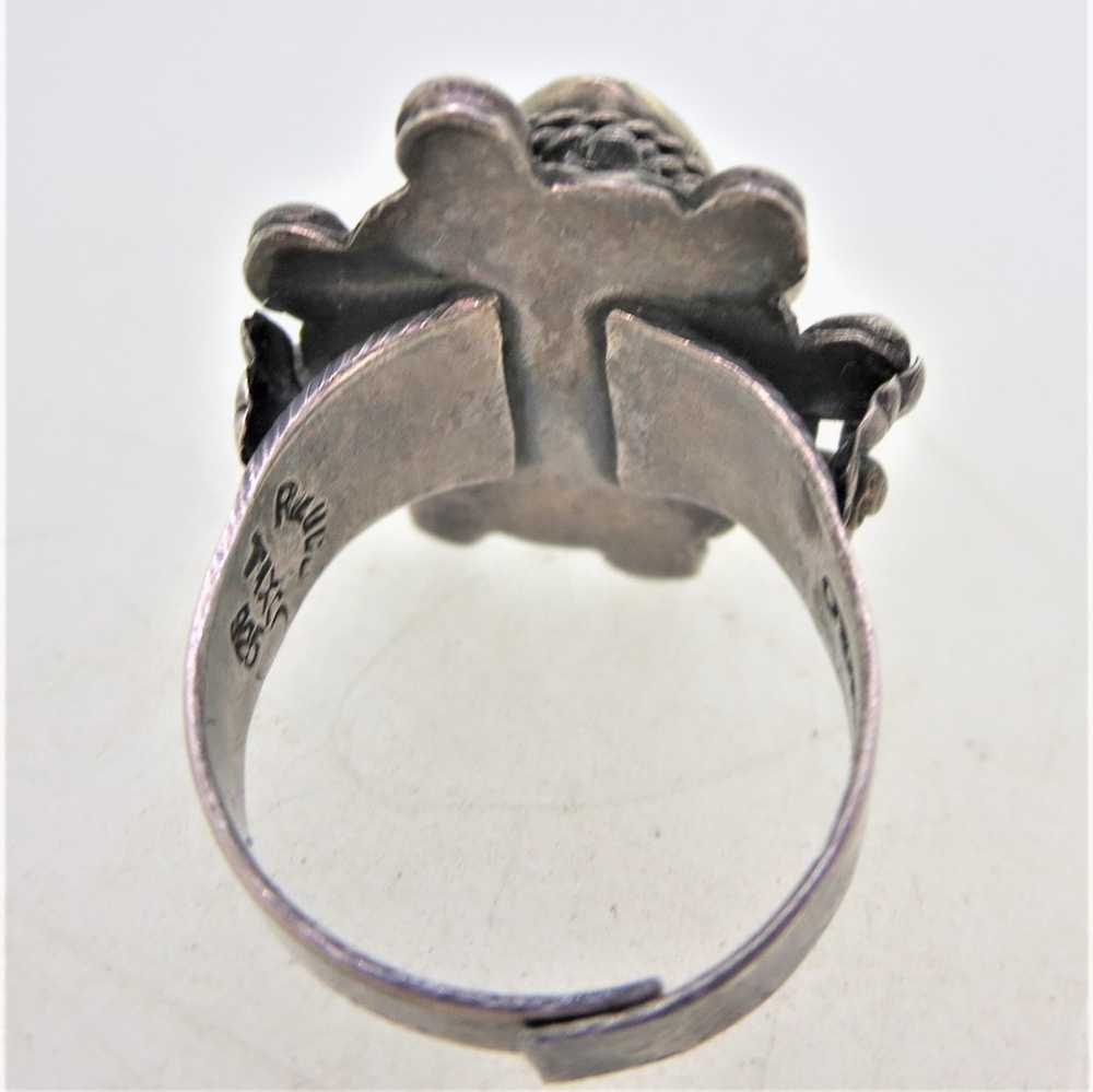 Sterling Silver Taxco Vintage Poison Ring with Be… - image 7