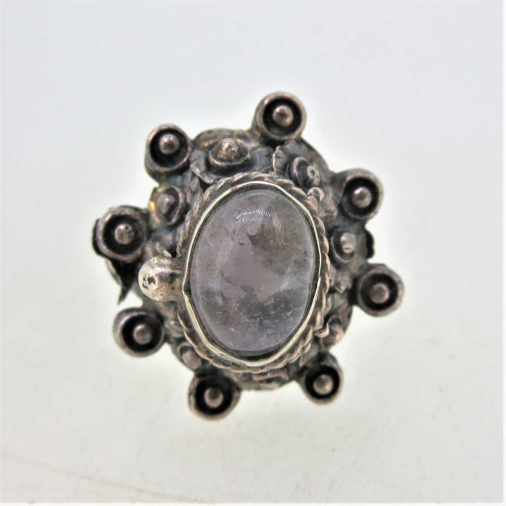 Sterling Silver Taxco Vintage Poison Ring with Be… - image 8