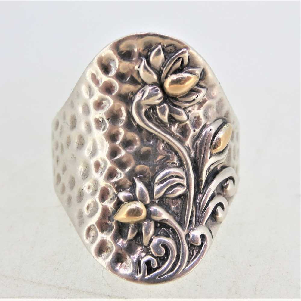 Sterling Silver 18K Ring with Floral Designs Size… - image 10