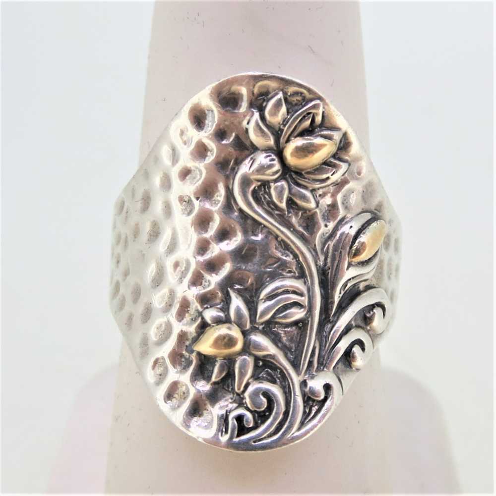 Sterling Silver 18K Ring with Floral Designs Size… - image 5