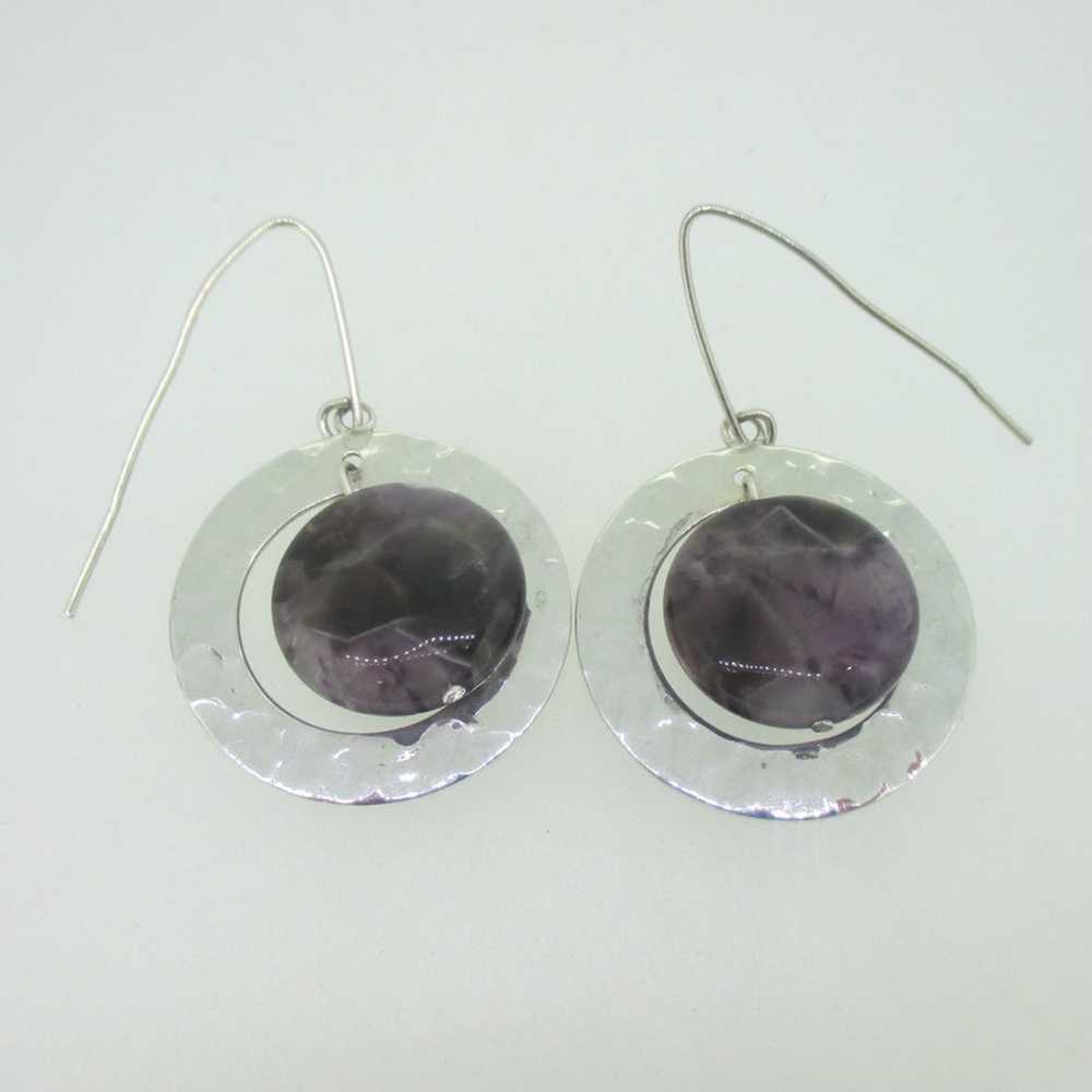 Sterling Silver Purple Amethyst Circle Hammered D… - image 1