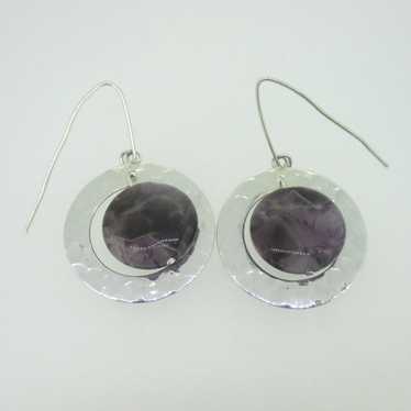 Sterling Silver Purple Amethyst Circle Hammered D… - image 1