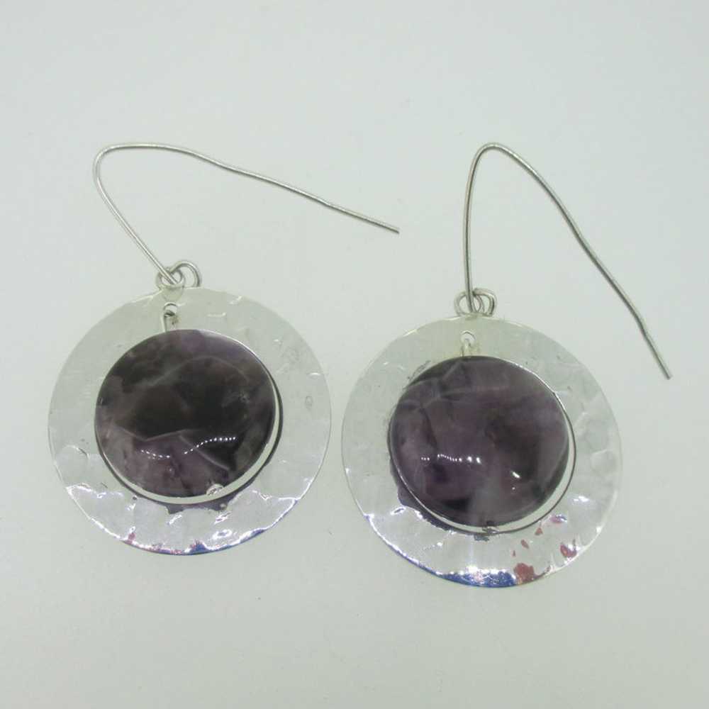 Sterling Silver Purple Amethyst Circle Hammered D… - image 2