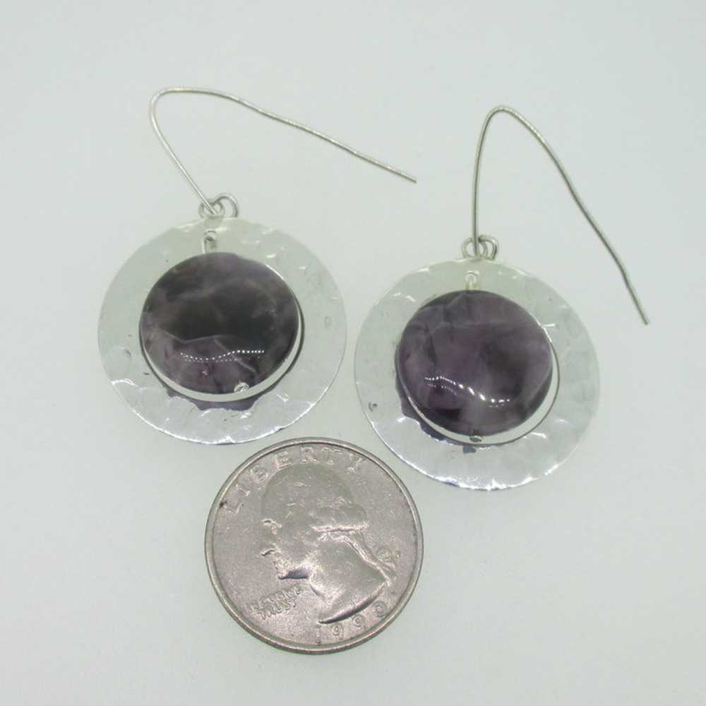 Sterling Silver Purple Amethyst Circle Hammered D… - image 4