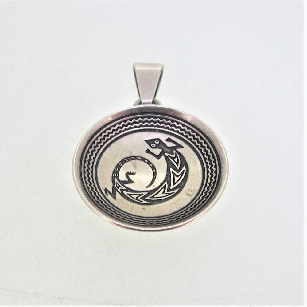 Sterling Silver Circular Tribal Lizard Pendant - image 1