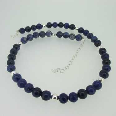 Blue Sodalite Bead Necklace with Sterling Silver … - image 1