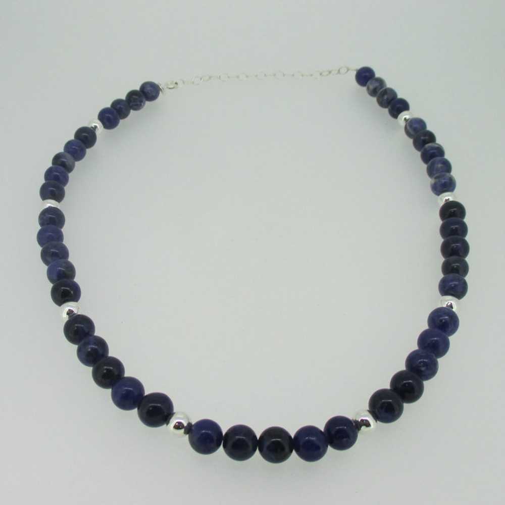 Blue Sodalite Bead Necklace with Sterling Silver … - image 2