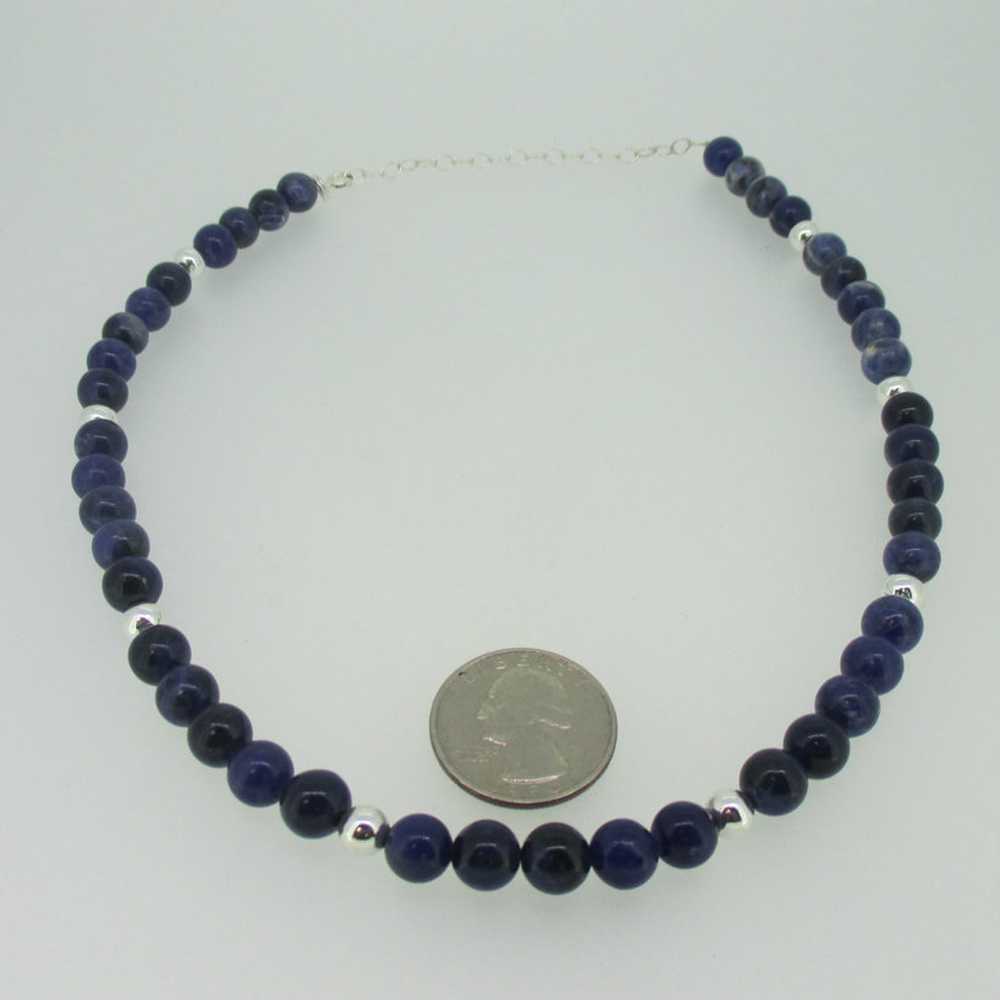Blue Sodalite Bead Necklace with Sterling Silver … - image 3