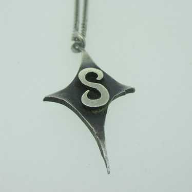 Sterling Silver Monogram Signet Initial S Pendant… - image 1