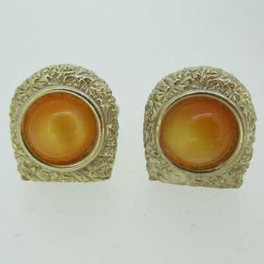 Swank Gold Tone Gold Orange Gold Stone Cufflinks - image 1