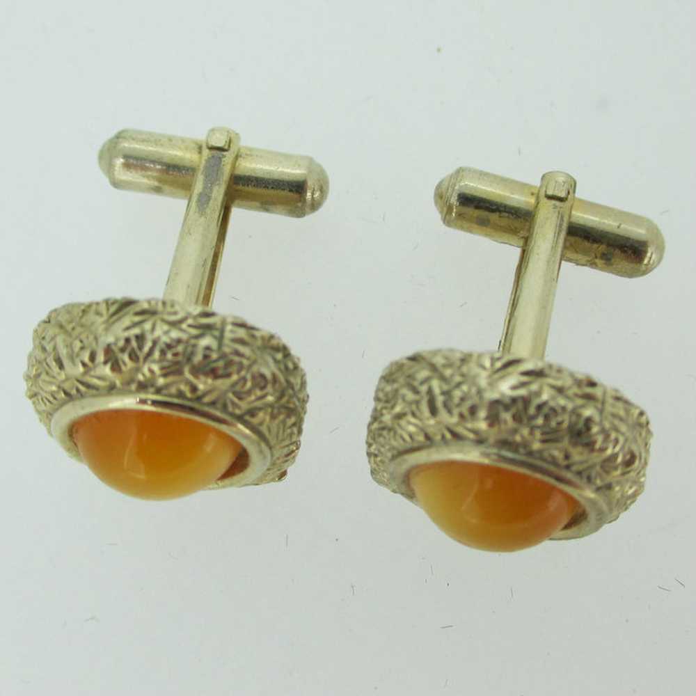 Swank Gold Tone Gold Orange Gold Stone Cufflinks - image 2