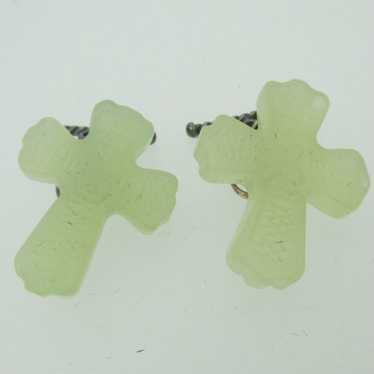 Opal Colored Etched Cross Shaped Cufflinks - image 1