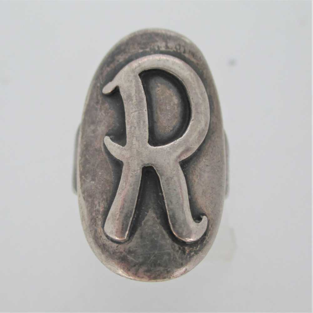 Sterling Silver Signet Initial Monogram R Ring Si… - image 1