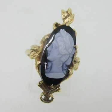 Vintage 14K Yellow Gold Cameo on Black Onyx Ring … - image 1