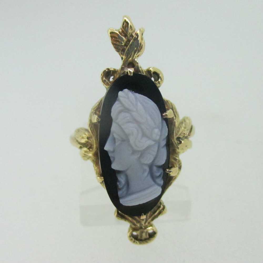 Vintage 14K Yellow Gold Cameo on Black Onyx Ring … - image 2