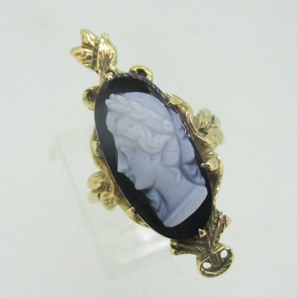 Vintage 14K Yellow Gold Cameo on Black Onyx Ring … - image 3