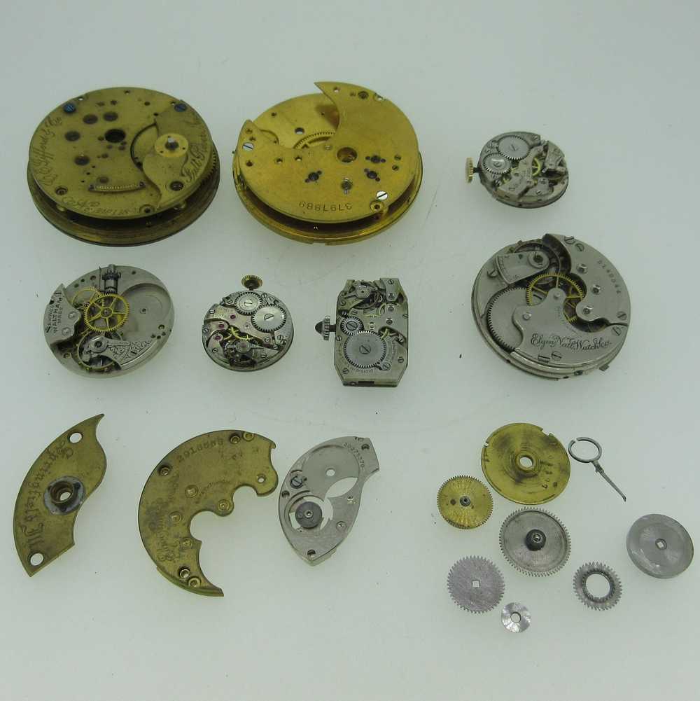 Lot of Antique Swiss and U.S.A. Pocket Watch Move… - image 6