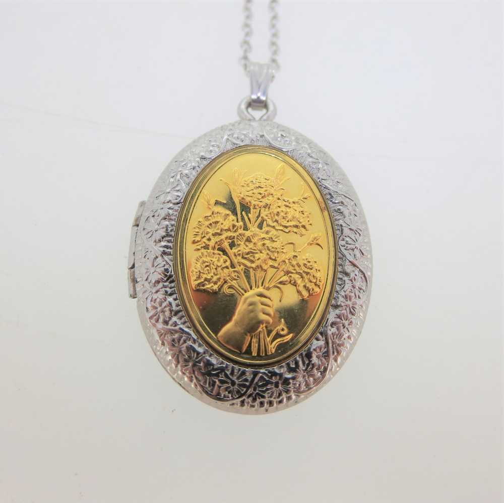 Sterling Silver Two Toned Locket with Flower Desi… - image 1