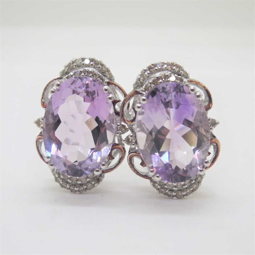 14k White Gold Light Purple Amethyst Diamond Acce… - image 1