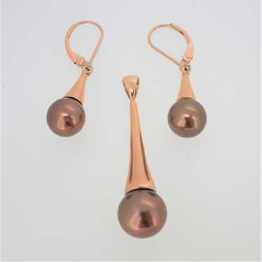 14k Rose Gold Contemporary Style Brown Pearl Drop… - image 1