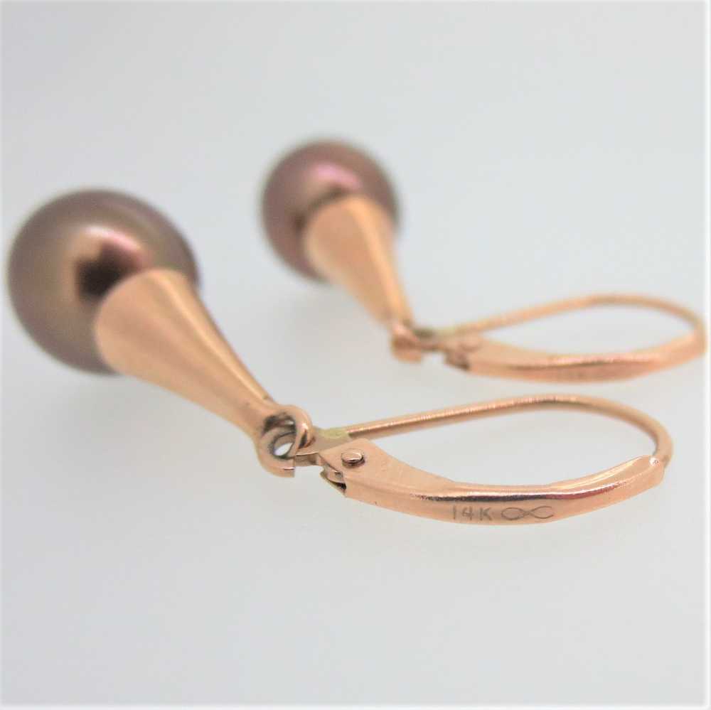 14k Rose Gold Contemporary Style Brown Pearl Drop… - image 3