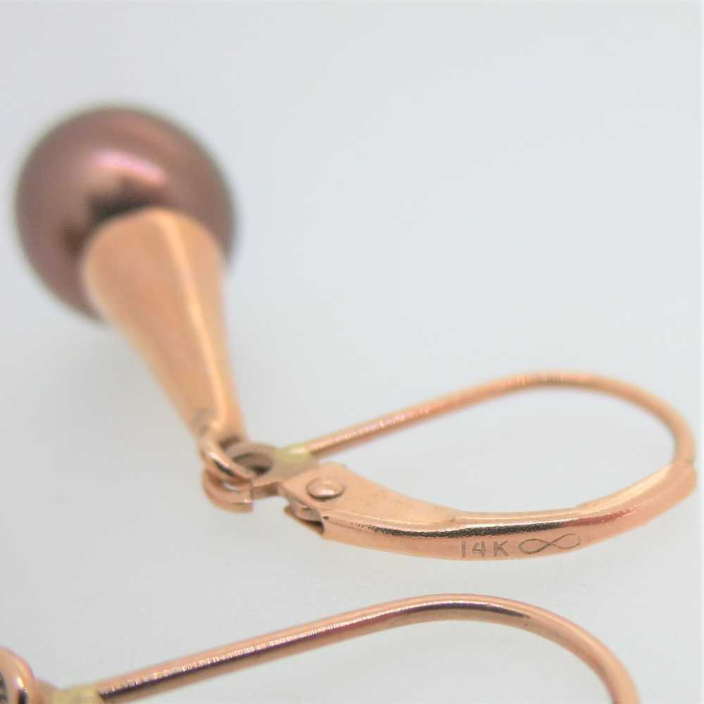 14k Rose Gold Contemporary Style Brown Pearl Drop… - image 4