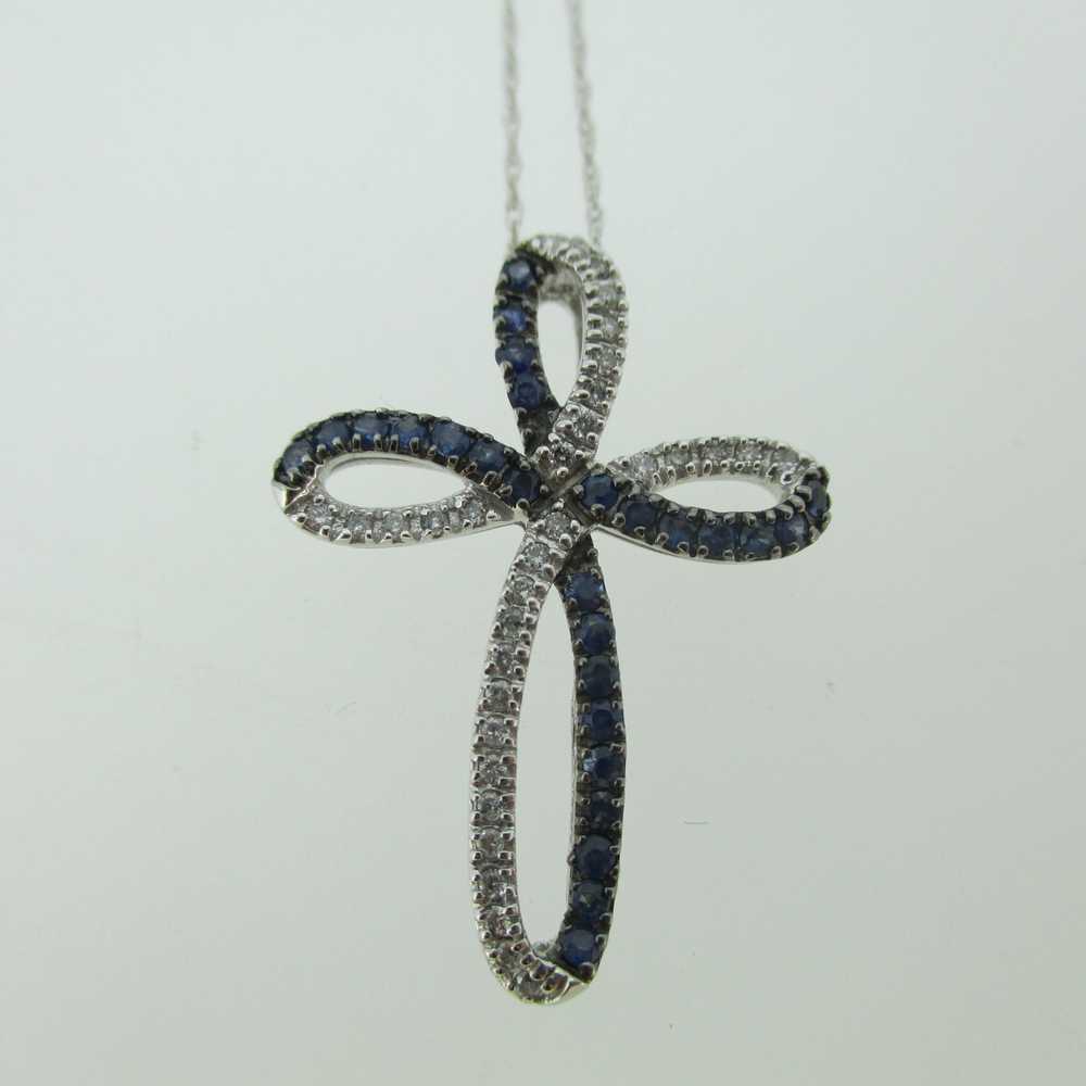 10k White Gold .43ct Sapphire Loop Style Cross Pe… - image 1