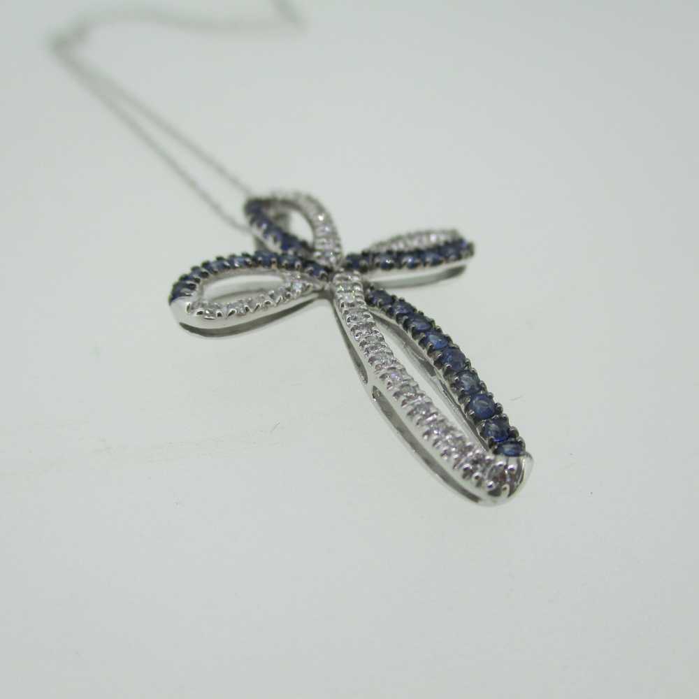 10k White Gold .43ct Sapphire Loop Style Cross Pe… - image 2