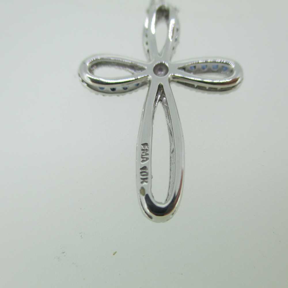 10k White Gold .43ct Sapphire Loop Style Cross Pe… - image 3