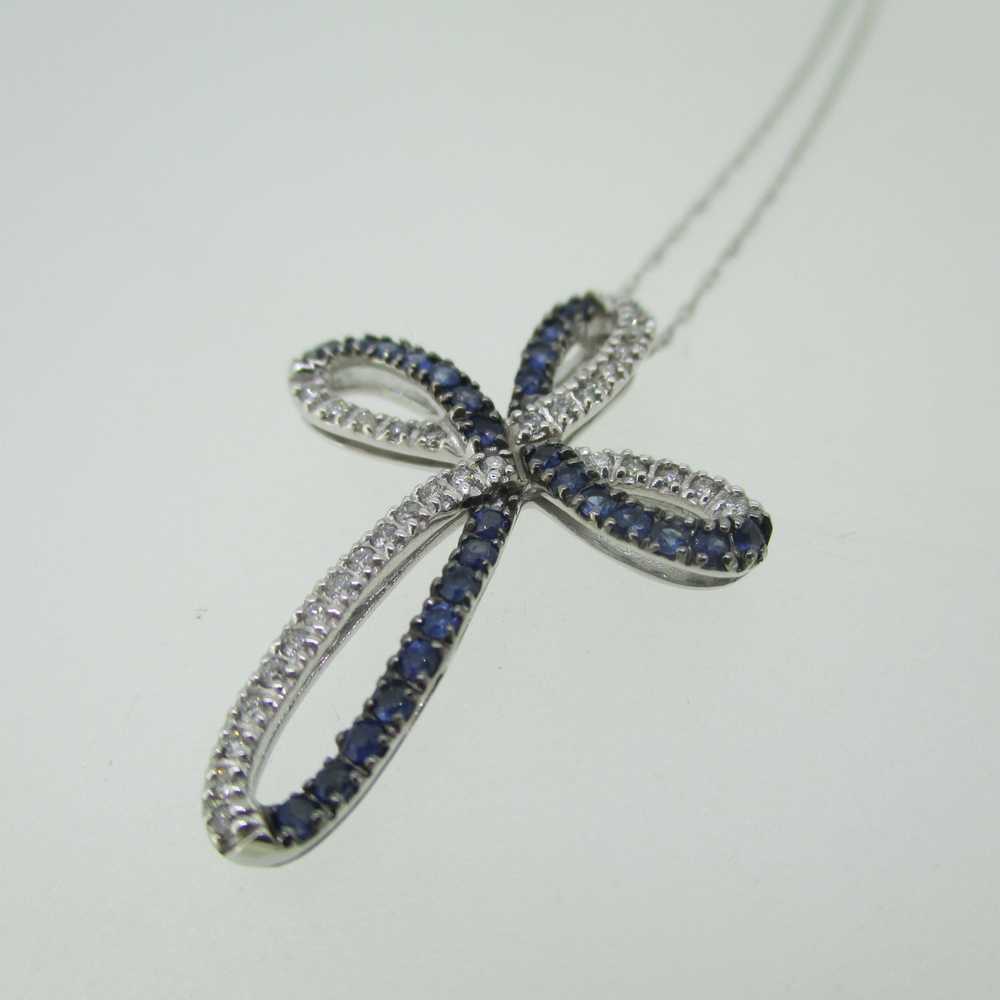 10k White Gold .43ct Sapphire Loop Style Cross Pe… - image 4