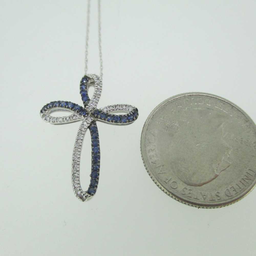 10k White Gold .43ct Sapphire Loop Style Cross Pe… - image 5