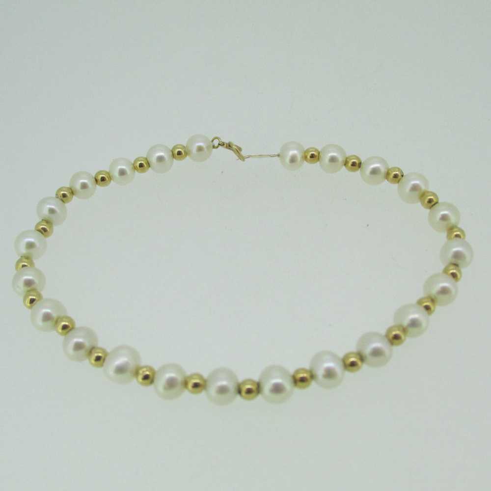 14k Yellow Gold Pearl Necklace Bracelet Set - image 3