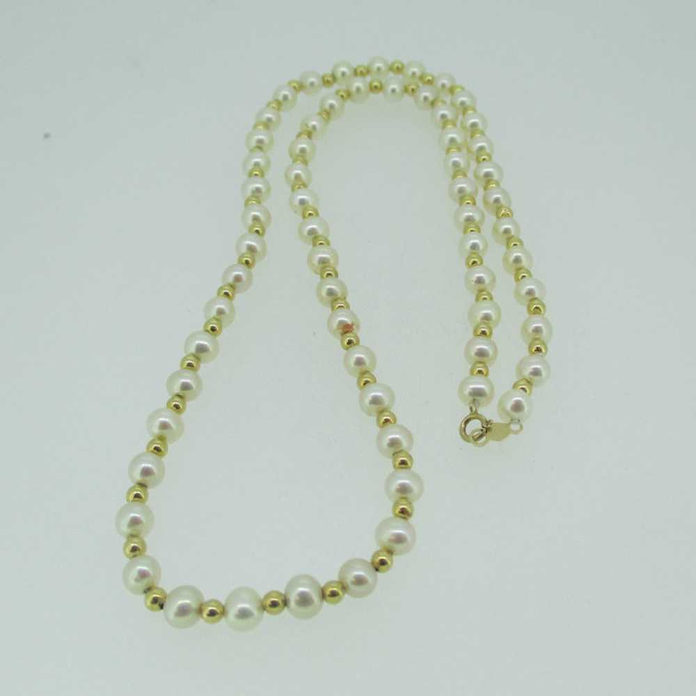 14k Yellow Gold Pearl Necklace Bracelet Set - image 5