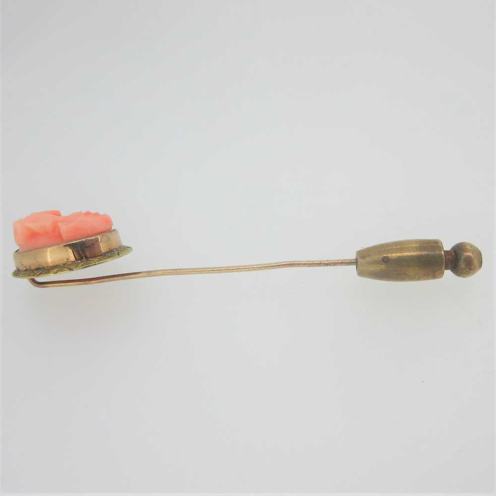 Vintage 10k Yellow Gold Coral Cameo Stick Pin - image 4