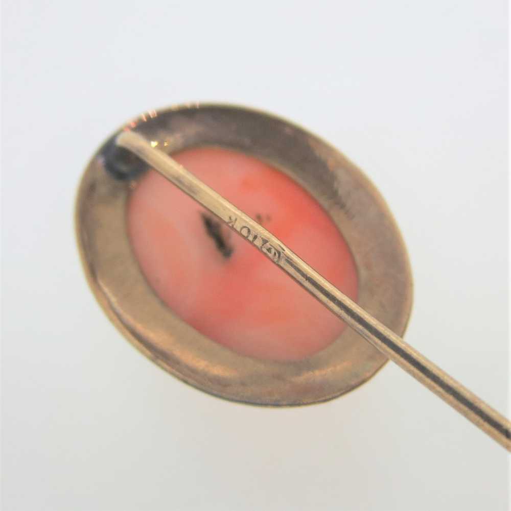 Vintage 10k Yellow Gold Coral Cameo Stick Pin - image 7