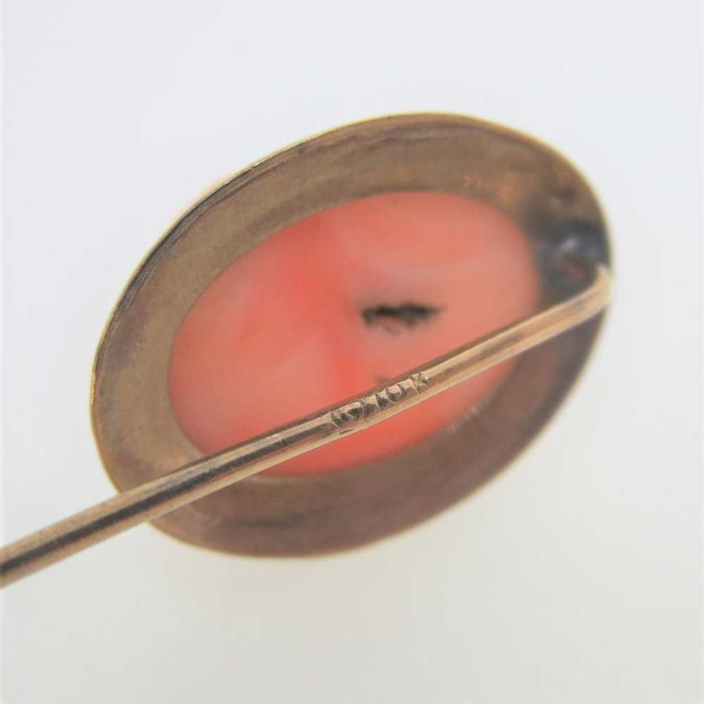 Vintage 10k Yellow Gold Coral Cameo Stick Pin - image 8