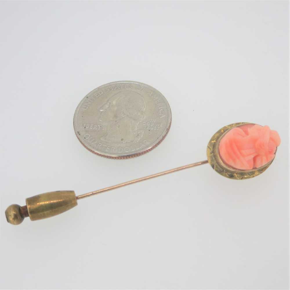 Vintage 10k Yellow Gold Coral Cameo Stick Pin - image 9