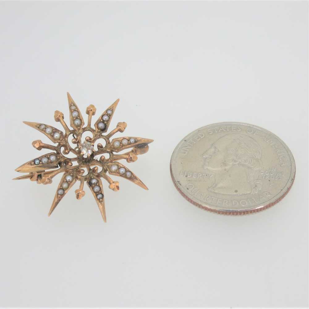 Vintage 10k Yellow Gold Diamond & Seed Pearl Pin - image 9