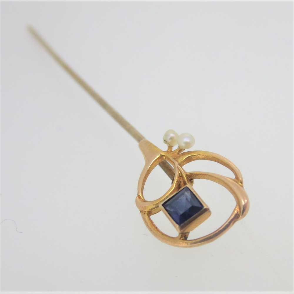 Vintage 10k Yellow Gold Sapphire and Seed Pearl S… - image 2