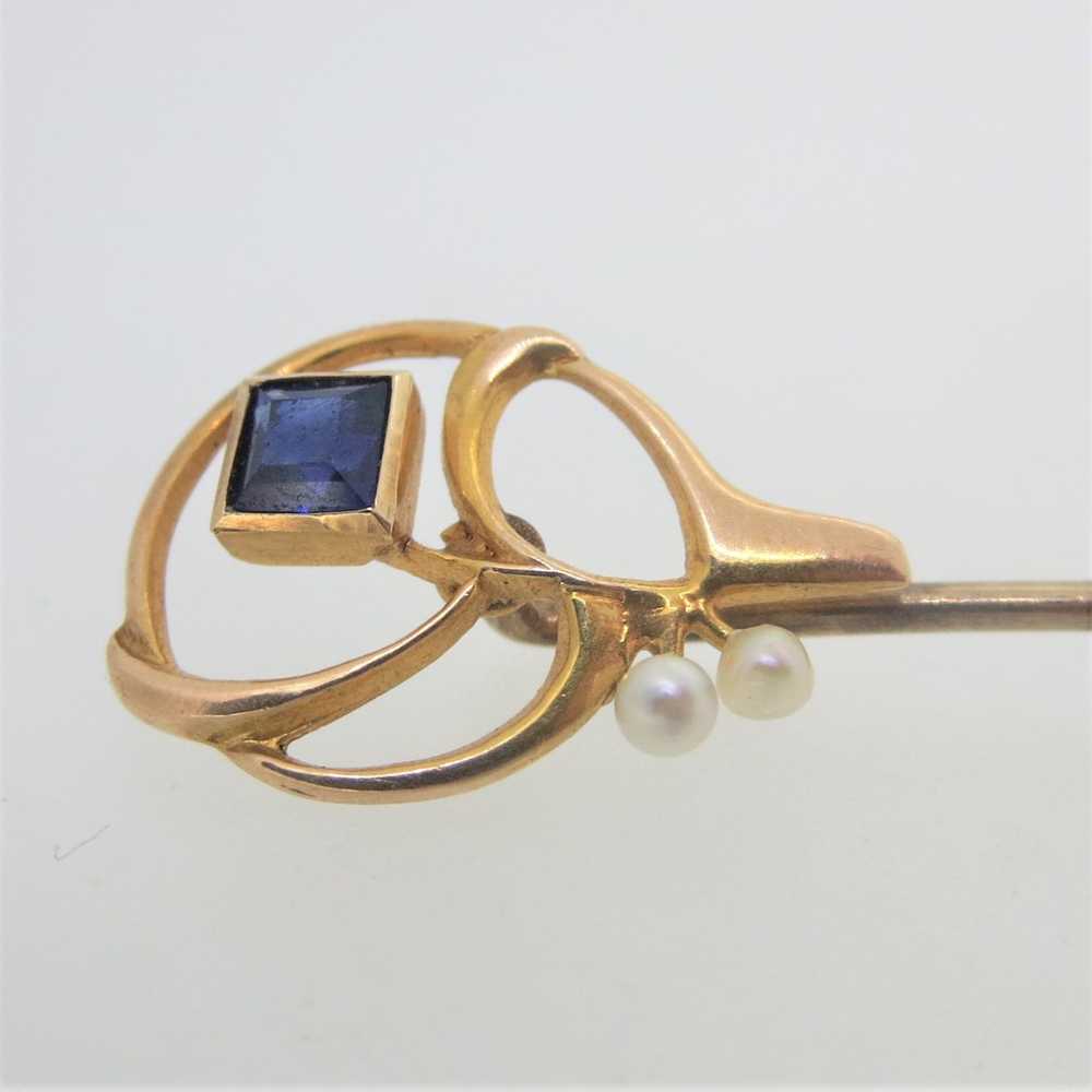 Vintage 10k Yellow Gold Sapphire and Seed Pearl S… - image 3
