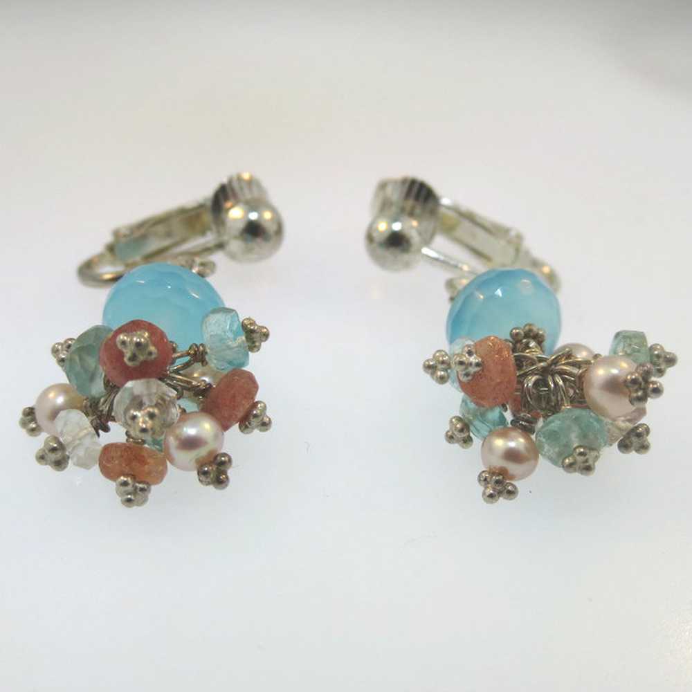 Two Pairs Sterling Clip On Earrings Flower Cutout… - image 3