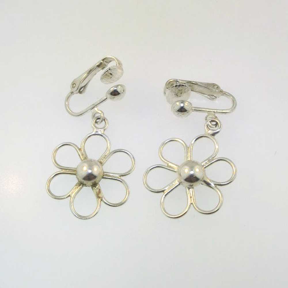 Two Pairs Sterling Clip On Earrings Flower Cutout… - image 4
