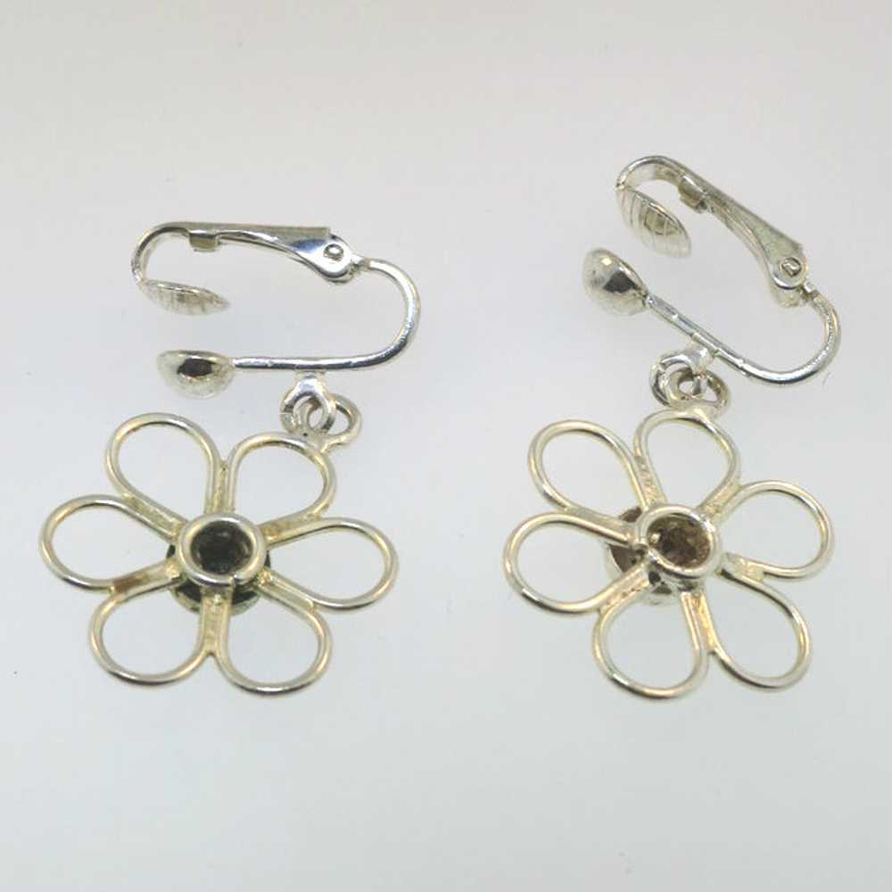 Two Pairs Sterling Clip On Earrings Flower Cutout… - image 5