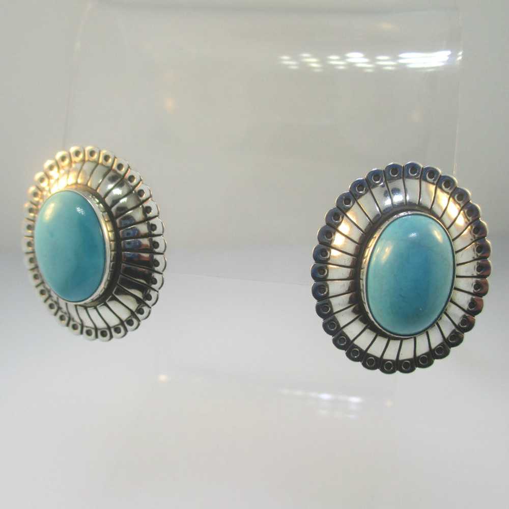 Sterling Silver Q.T. Quoc Turquoise Oval Earrings - image 2