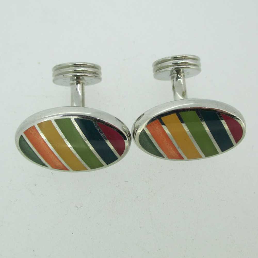 Silver Tone Rainbow Striped Cufflinks - image 2