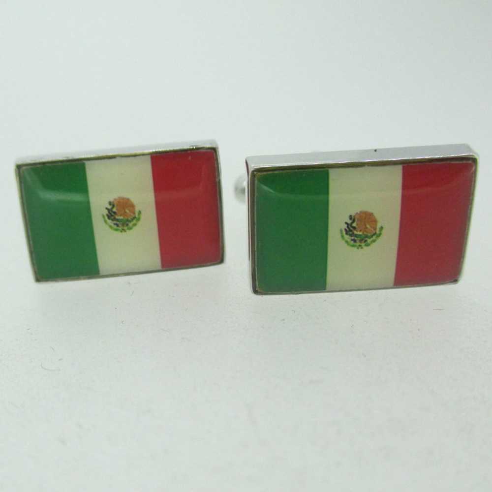 Silver Tone Mexican Flag Inlay Cufflinks - image 1