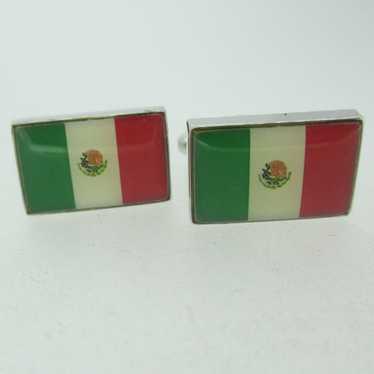 Silver Tone Mexican Flag Inlay Cufflinks - image 1