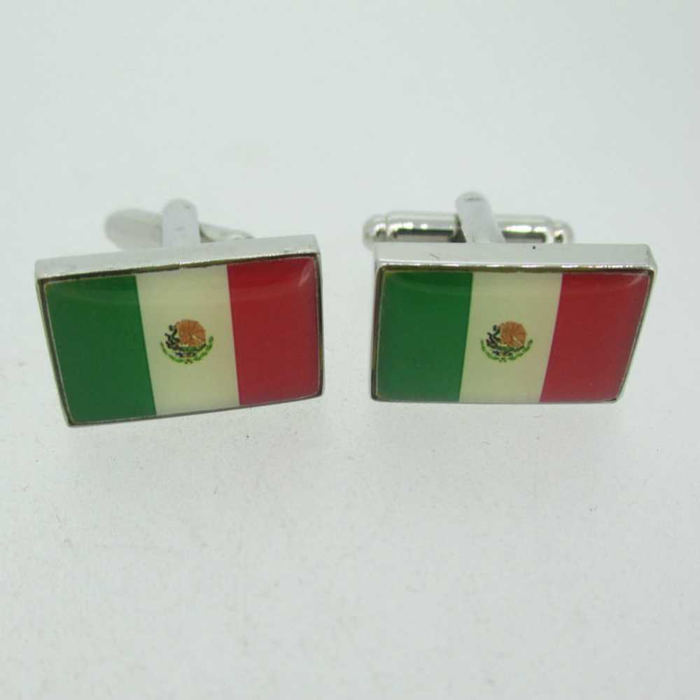 Silver Tone Mexican Flag Inlay Cufflinks - image 2