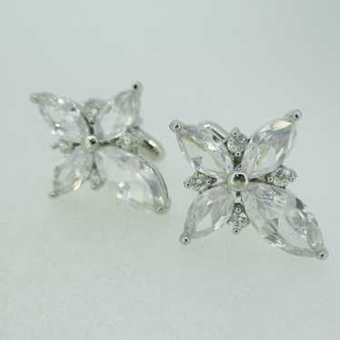 Silver Tone Rhinestone Cross Shaped Cufflinks - image 1