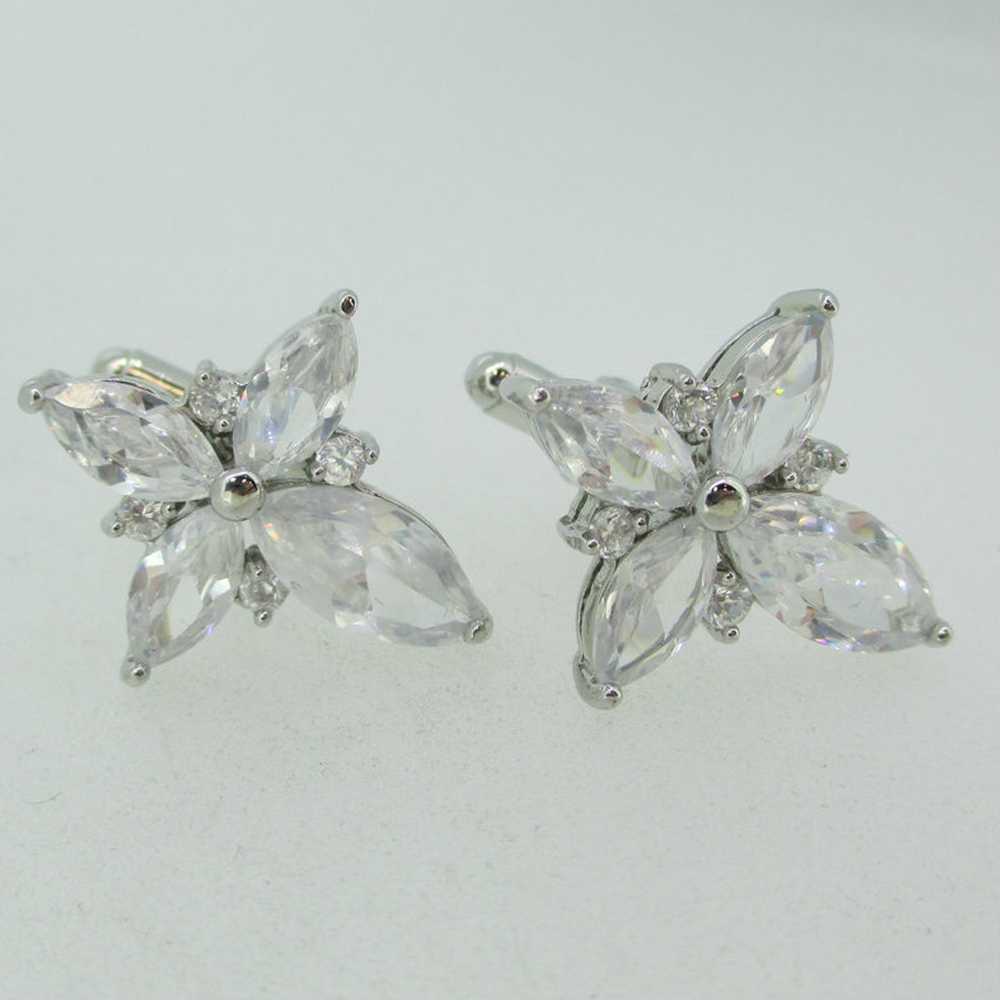 Silver Tone Rhinestone Cross Shaped Cufflinks - image 2